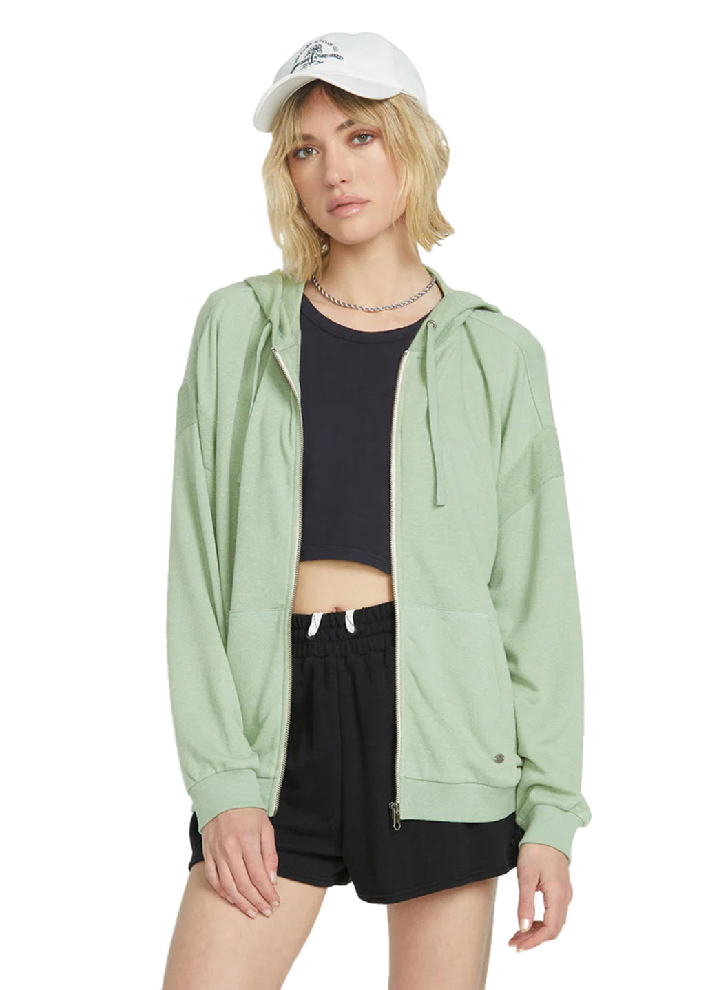 Volcom Women's Solid Lil Frenchie Zip Up Fleece Hoodie、mySite、noshort