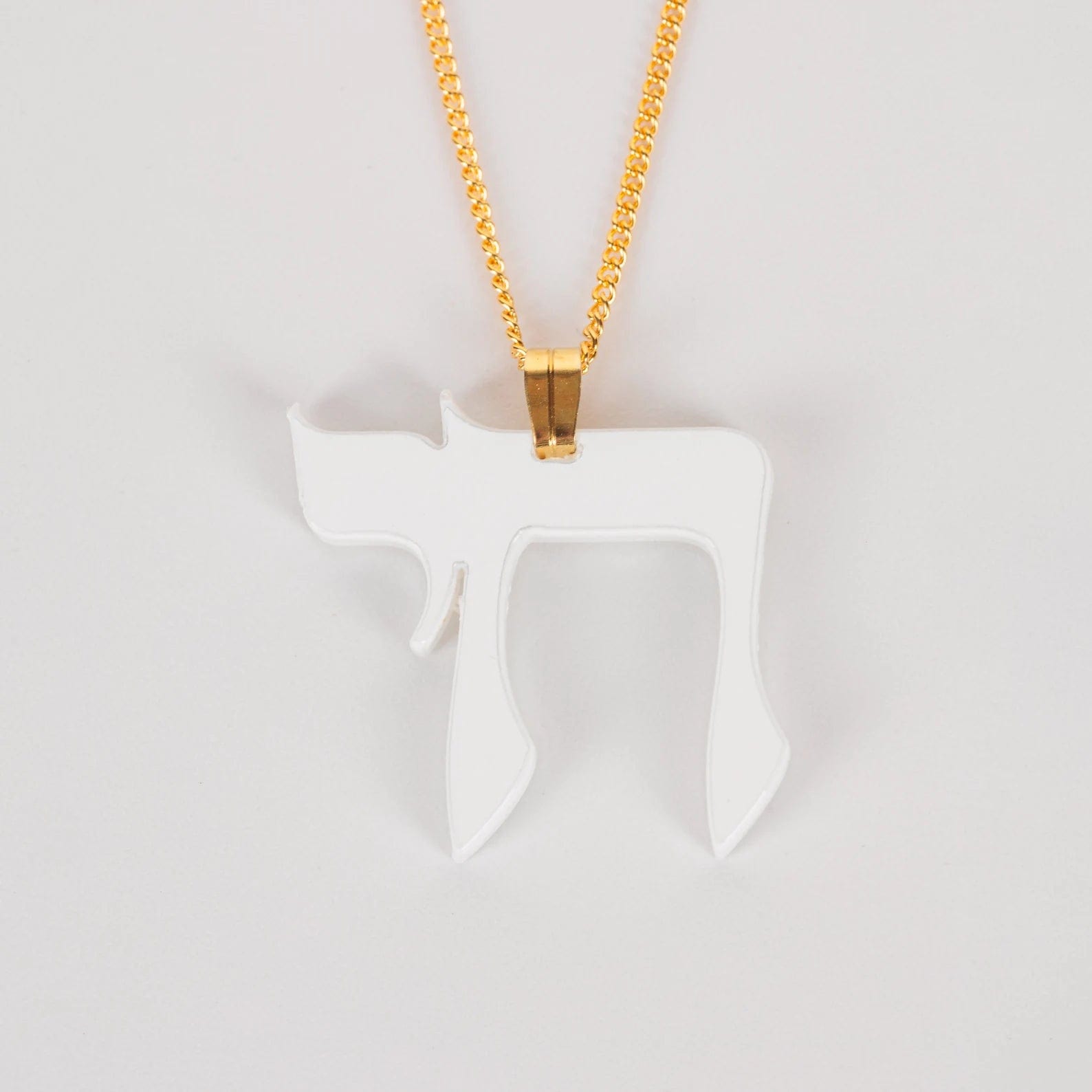 Hebrew Chai Necklace - White、mySite、topwebapps