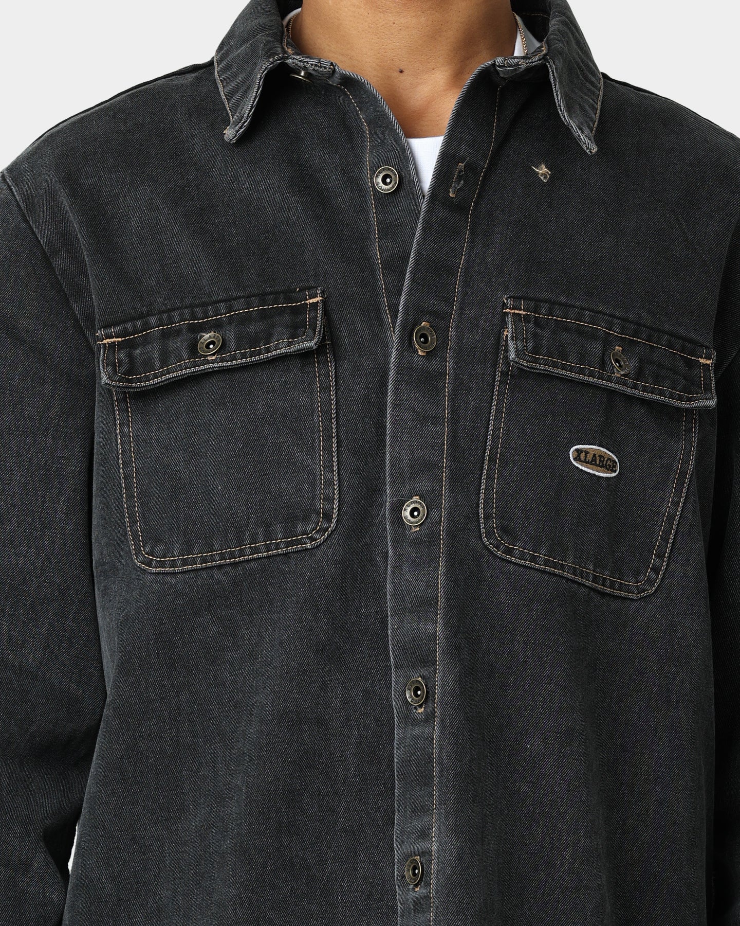 X-Large Denim Long Sleeve Work Shirt Washed Black、mySite、zt4zffjzw