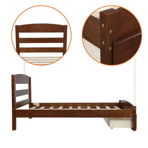 Platform Twin Bed Frame with Storage Drawer and Wood Slat Support No Box Spring Needed, Espresso、、casual