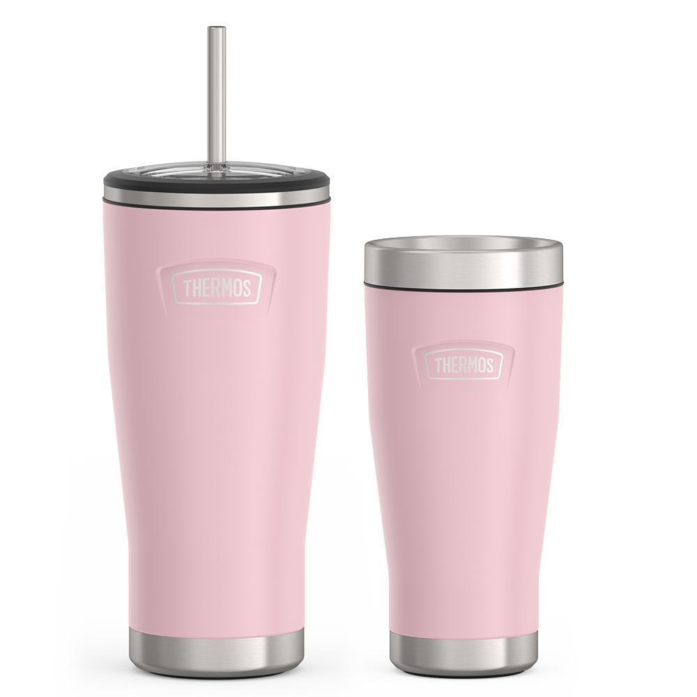 24oz Cold Tumbler with Straw & 16oz Travel Tumbler Bundle - Sunset Pink、mySite、noshort