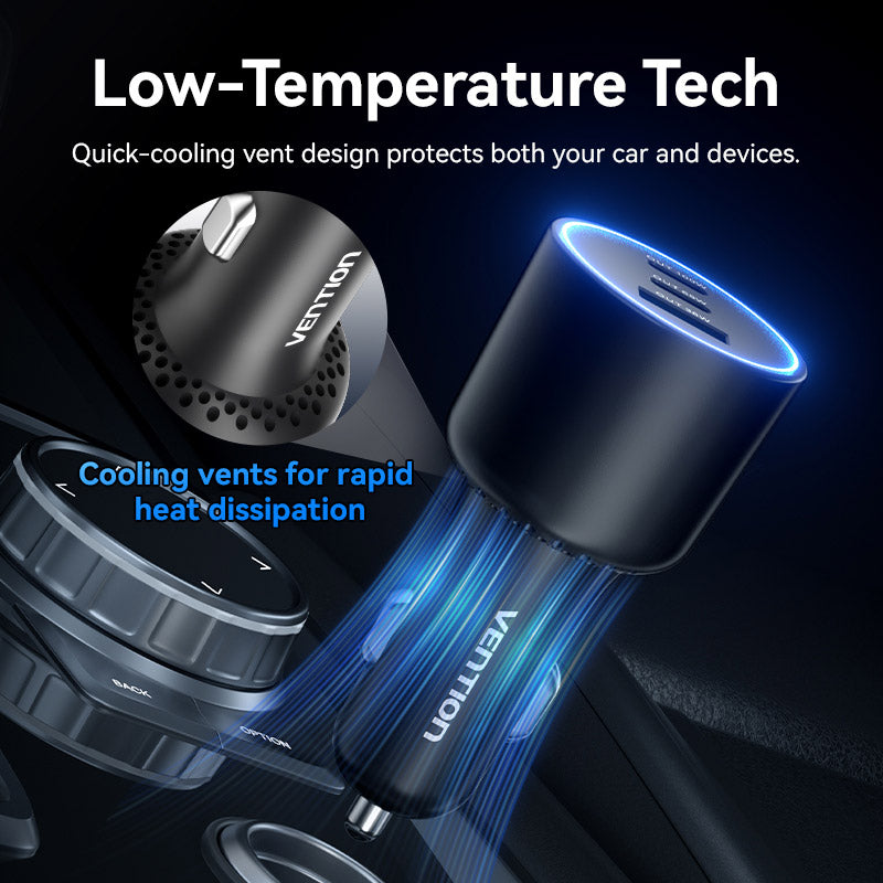 Vention Three-Port USB C+C+A (100W+65W+30W) Car Charger Black ABS Type、mySite、fannypackpong