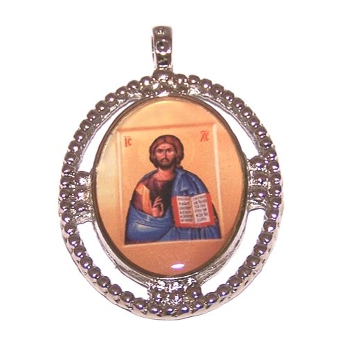  Jesus the Word - Christ Pantocrator icon - enamelled or resined pewter medal - Large ( 5 cm or 2 inches )、mySite、elrpsem3k