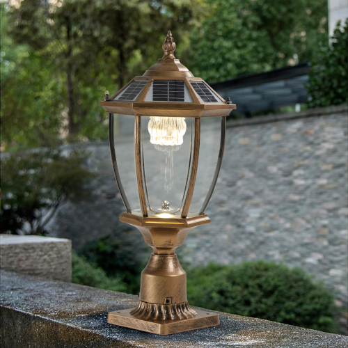 20"(H) Golden Solar Powered LED Outdoor Lantern, Vintage Garden Light with Elegant Glass Design for Pathways, Yards, and Patios (1-Pack)、、eastwooduniform