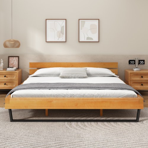 PINE WOOD BED FRAME KING SIZE,NATURAL & BLACK COLOR、、eastwooduniform