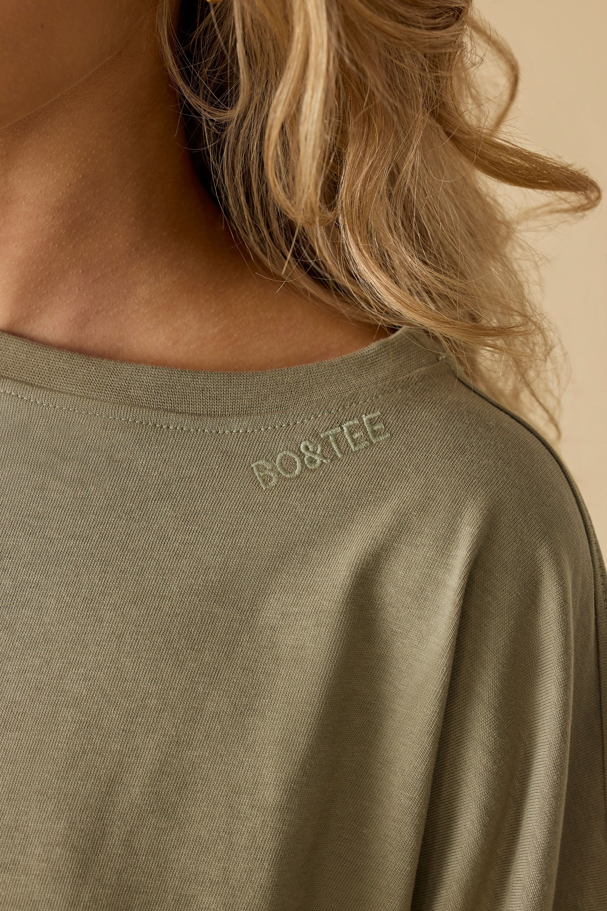 Oversized Long Sleeve Crop Top in Soft Olive、mySite、solidvoid