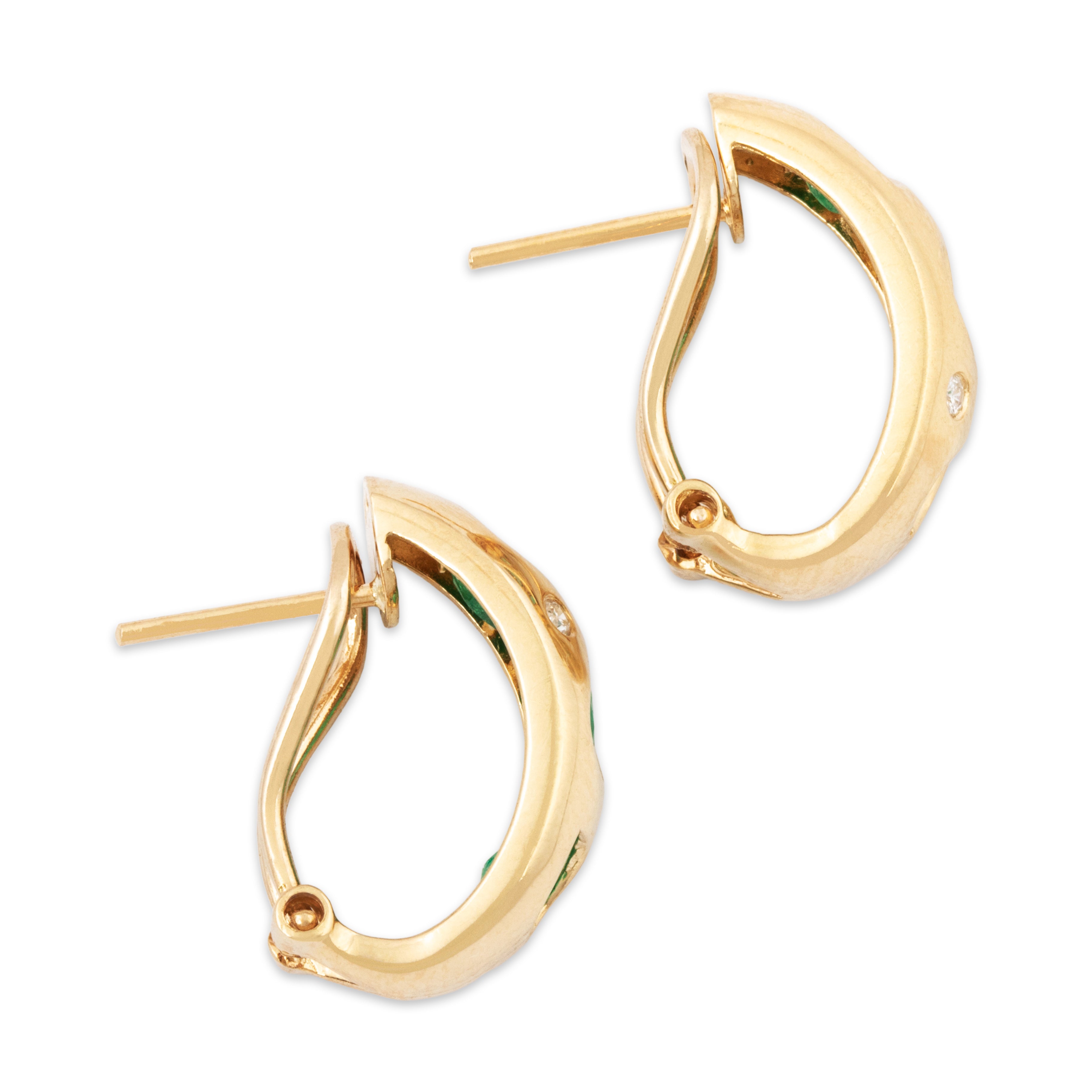 Vintage 14k Yellow Gold 1.1cttw Emerald Diamond Flush-Set Earrings、mySite、hinf8tx79