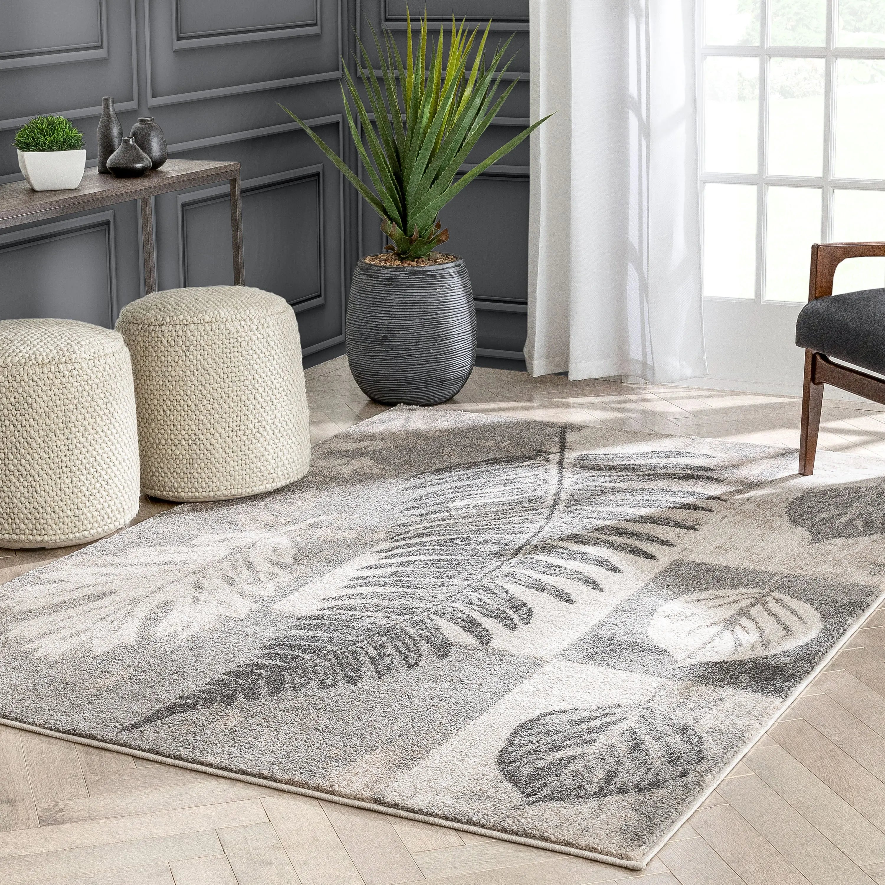 Odette Botanical Transitional Leaves Grey Vintage Rug、mySite、gigharbornorthrealestate