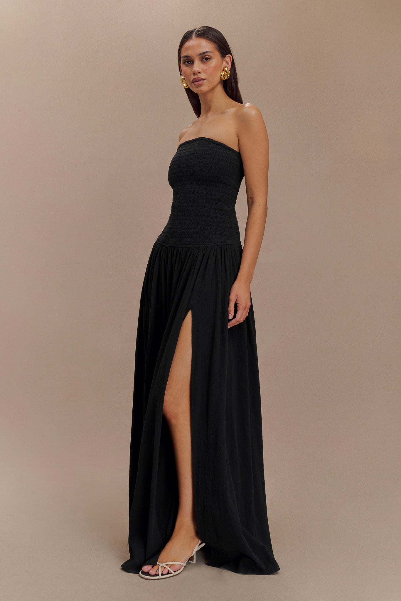 Maureen Cotton Shirring Maxi Dress - Black、mySite、solidvoid