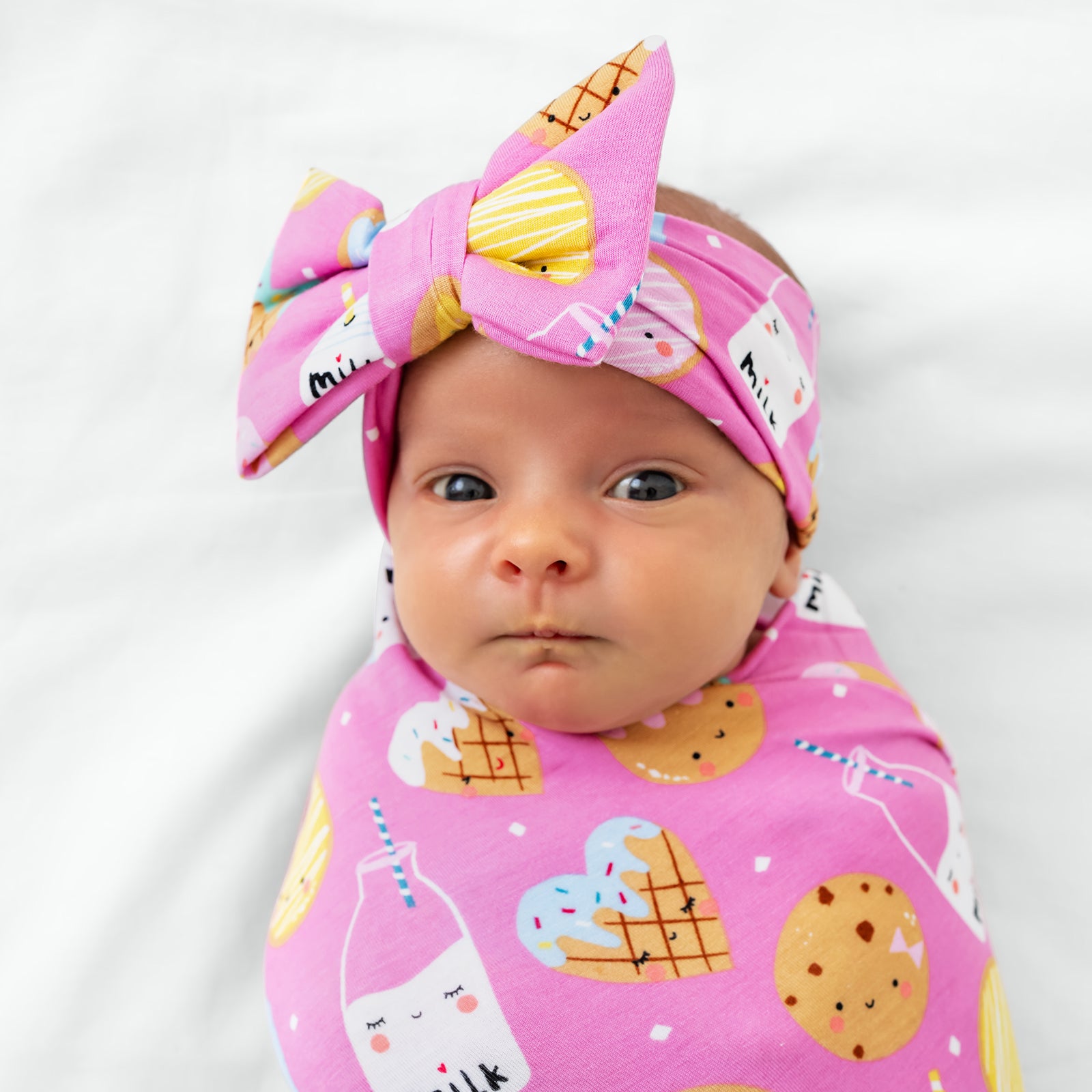 Pink Cookies & Milk Swaddle & Luxe Bow Headband Set、mySite、g9winljtr
