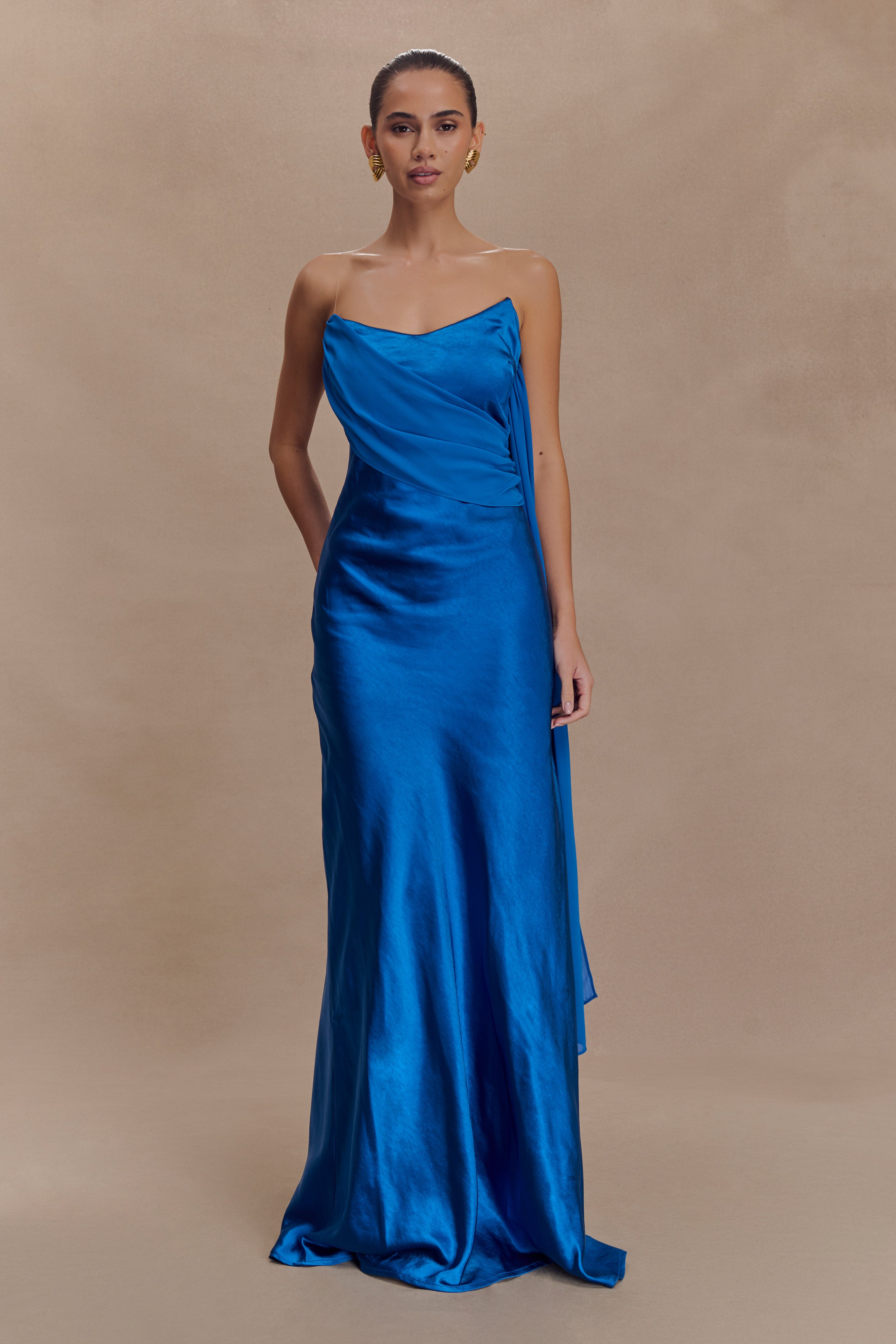 Carah Satin And Chiffon Maxi Dress - Cobalt、mySite、solidvoid
