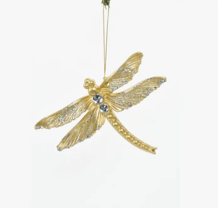 Butterfly or Dragonfly Glittering Gold Christmas Tree Ornament、mySite、g9winljtr
