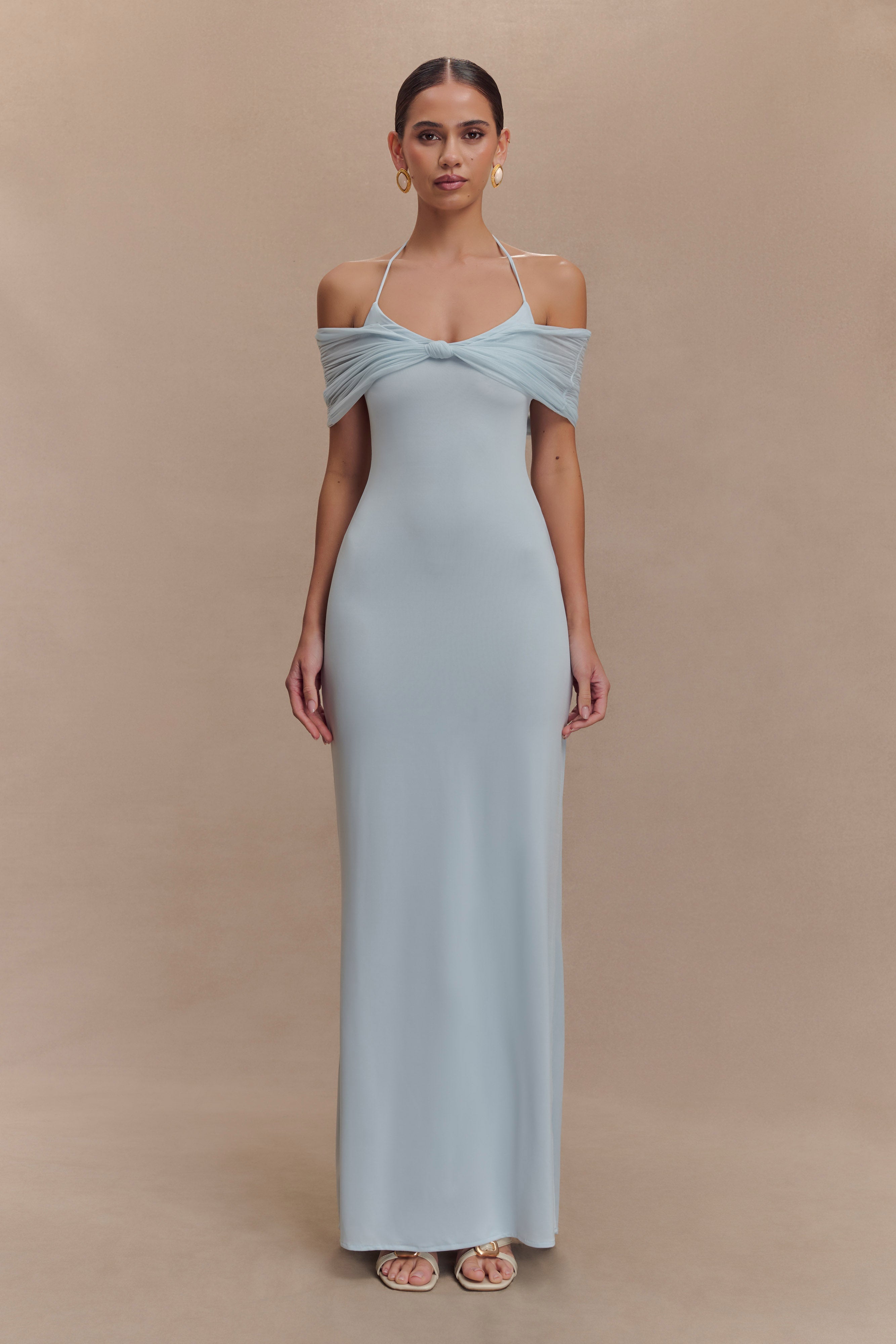 Bernadina Mesh And Slinky Halter Maxi Dress - Pale Blue、mySite、solidvoid