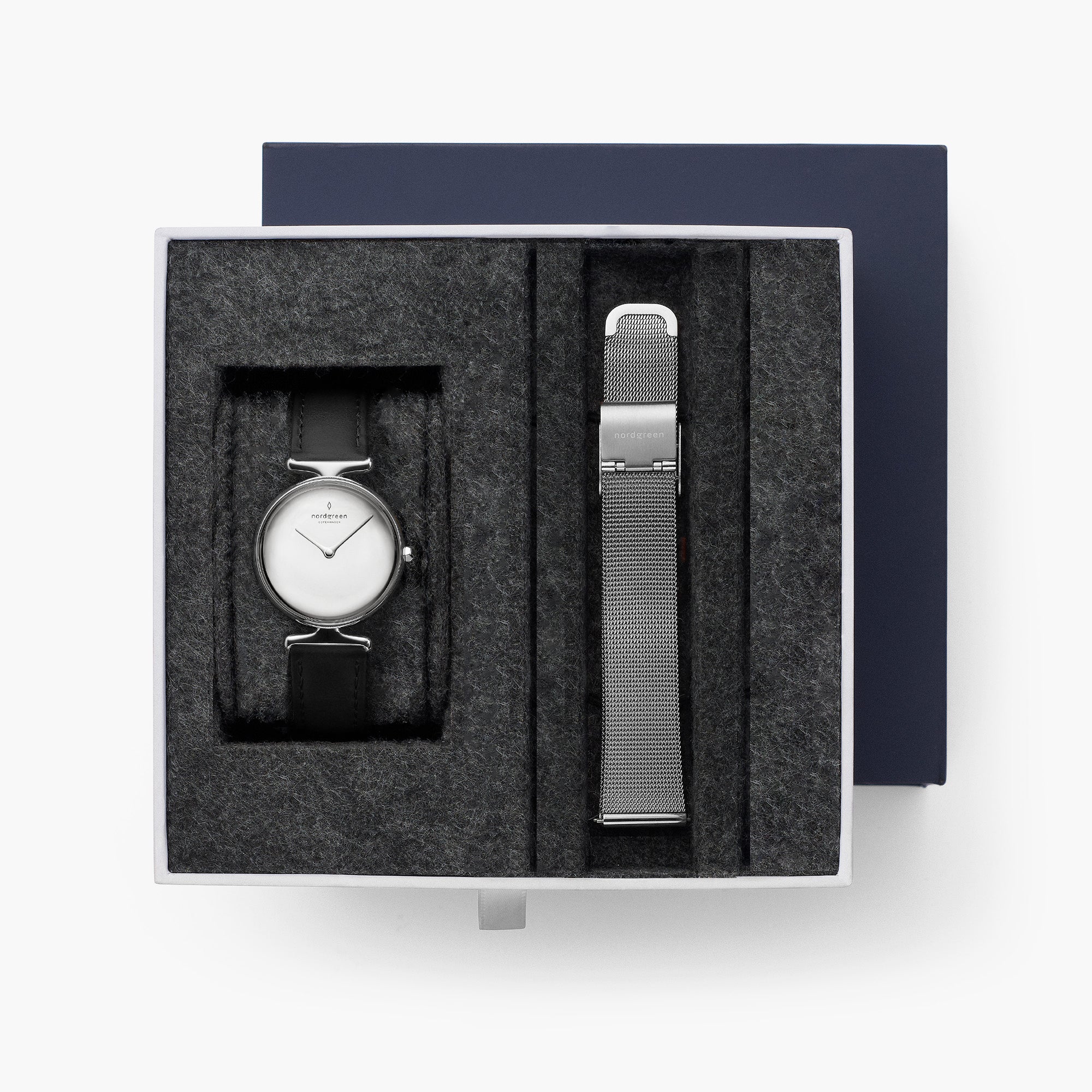  Unika - BUNDLE Polished Metal Dial Silver | Black Leather / Mesh Straps