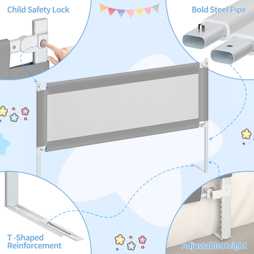 Bed Rail for Toddlers, Detachable Baby Bed Rail Guard, Suitable for Queen, Full, Bed Rails for Toddlers and Baby(Grey, 78.7", 2 Side)、、casual