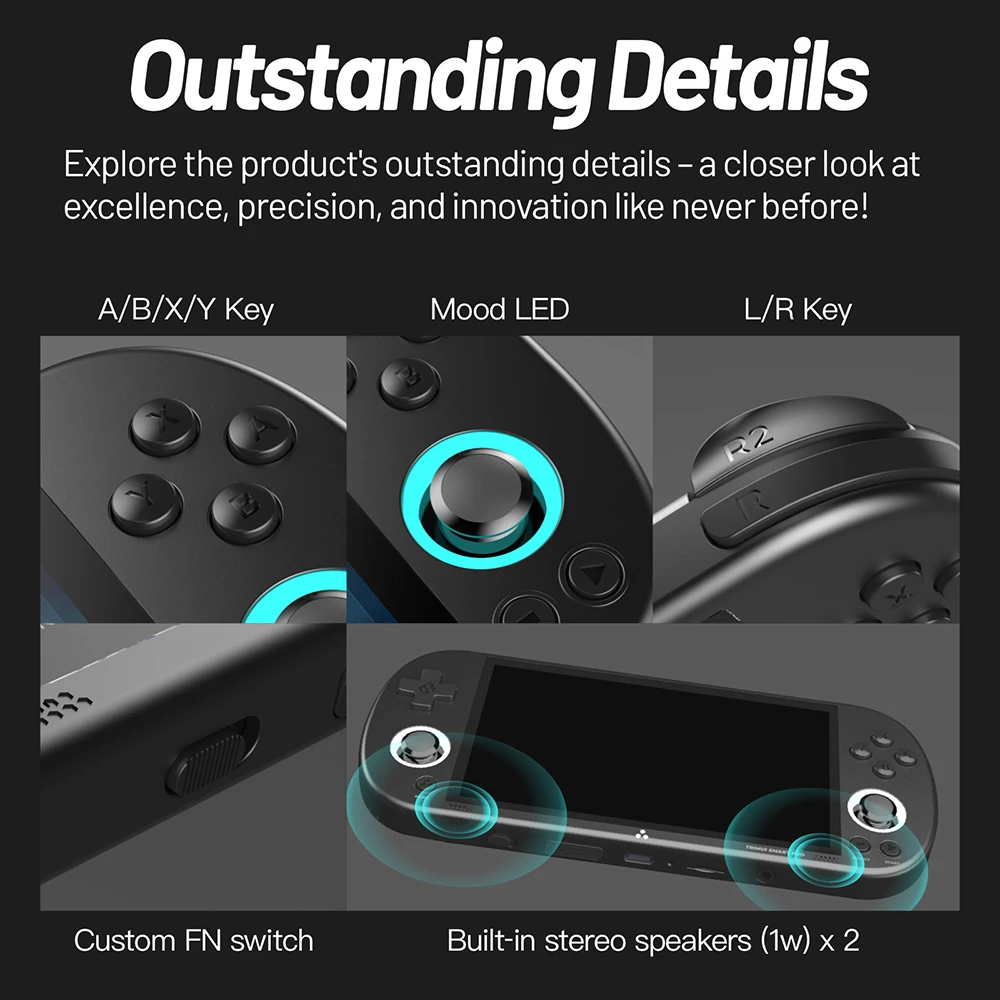 TRIMUI Smart Pro Handheld Game Console, 4.96-inch IPS Screen, Linux OS, 1GB RAM 8GB Storage 64GB TF Card, 5 Hours Playtime - Black