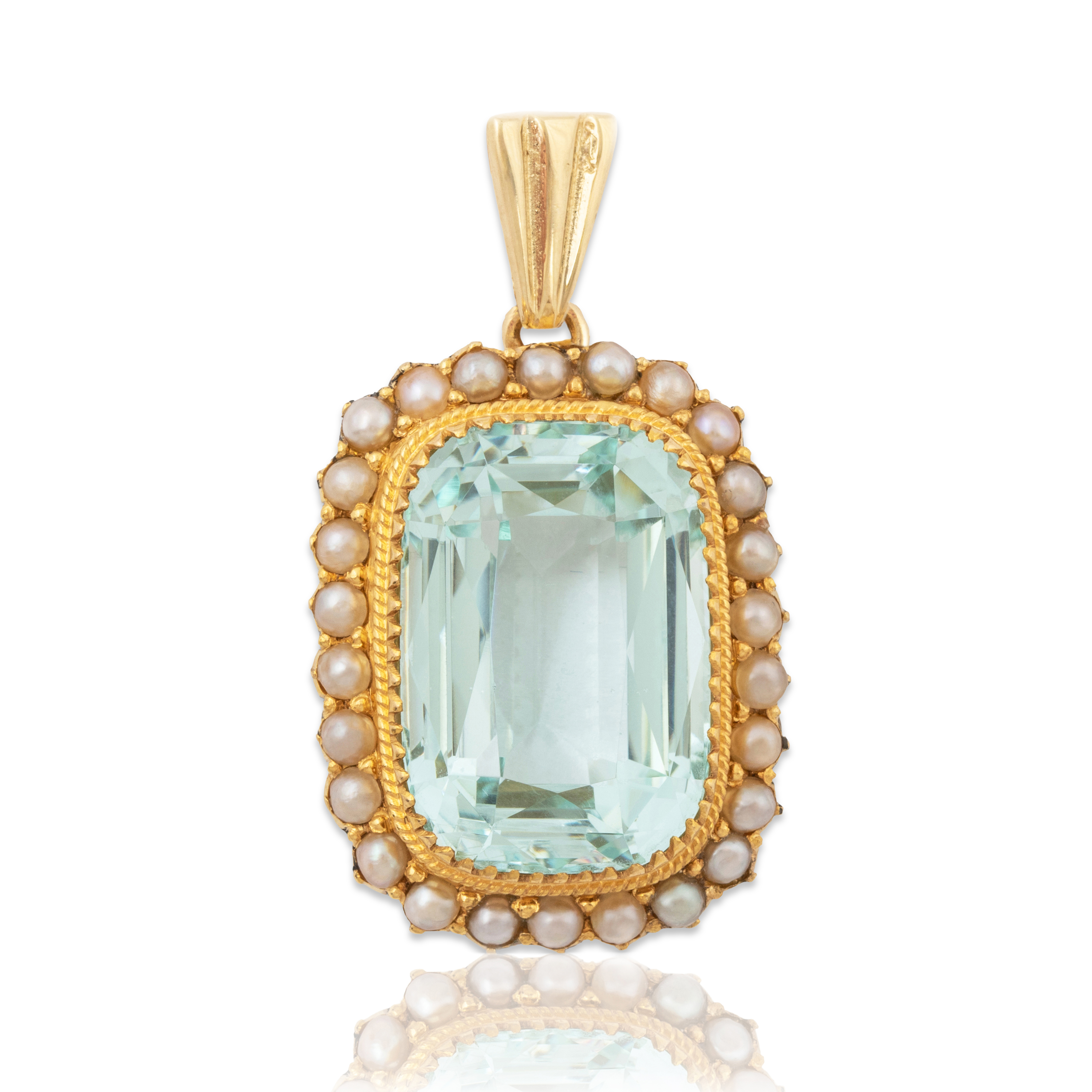 Antique Large Victorian 10k & 14k Yellow Gold 10.91ct Aquamarine Pearl Pendant、mySite、hinf8tx79