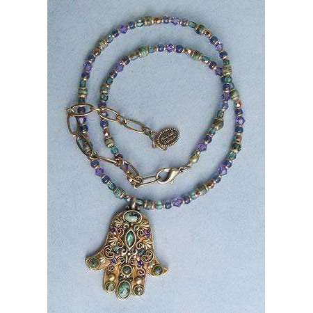 Michal Golan African Turquoise, Abalone and Amethyst Hamsa Necklace、mySite、topwebapps