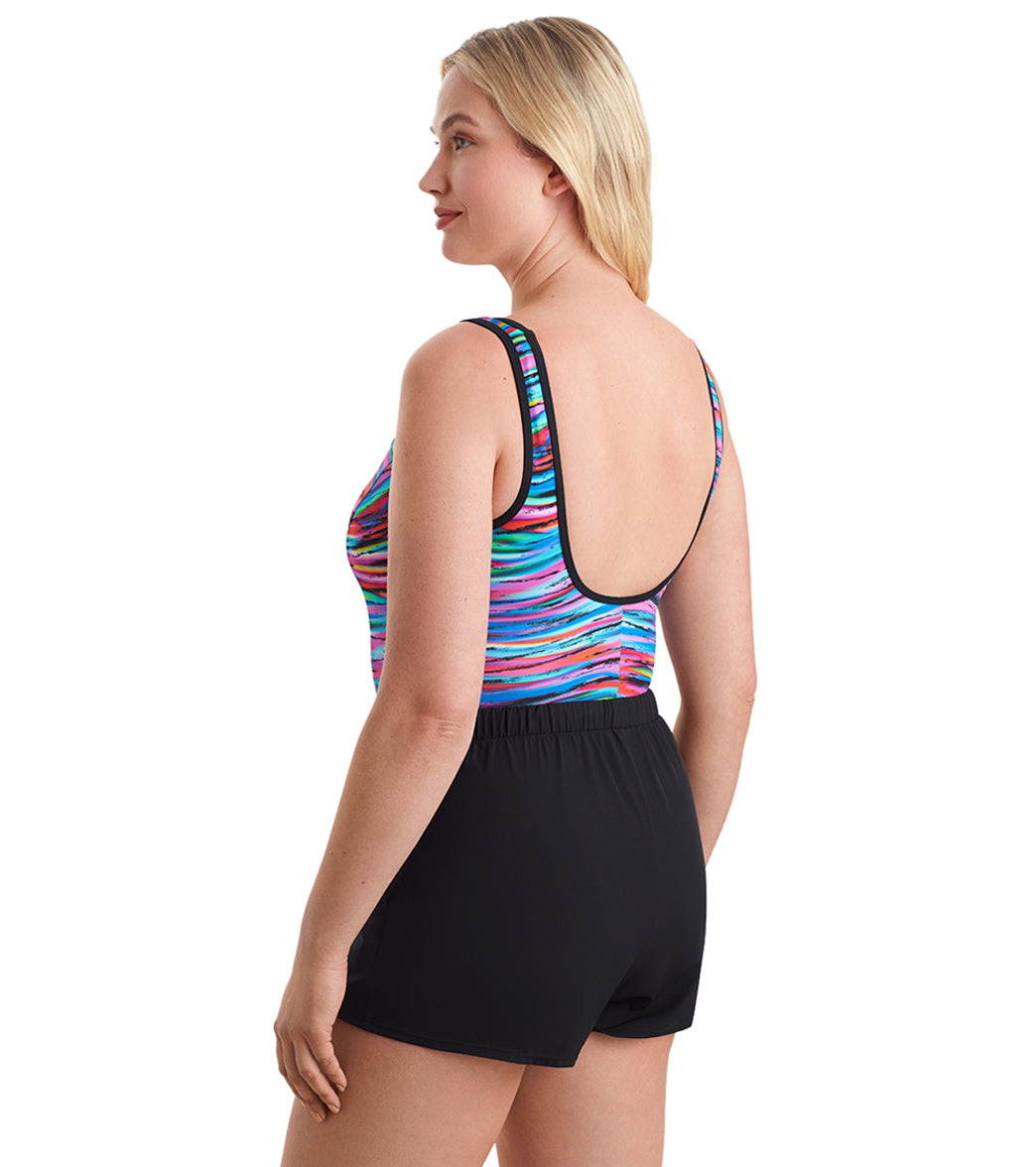 Shape Solver SPORT Women's Tidal Wave Binded Scoopneck Runaround One Piece Swimsuit、mySite、noshort