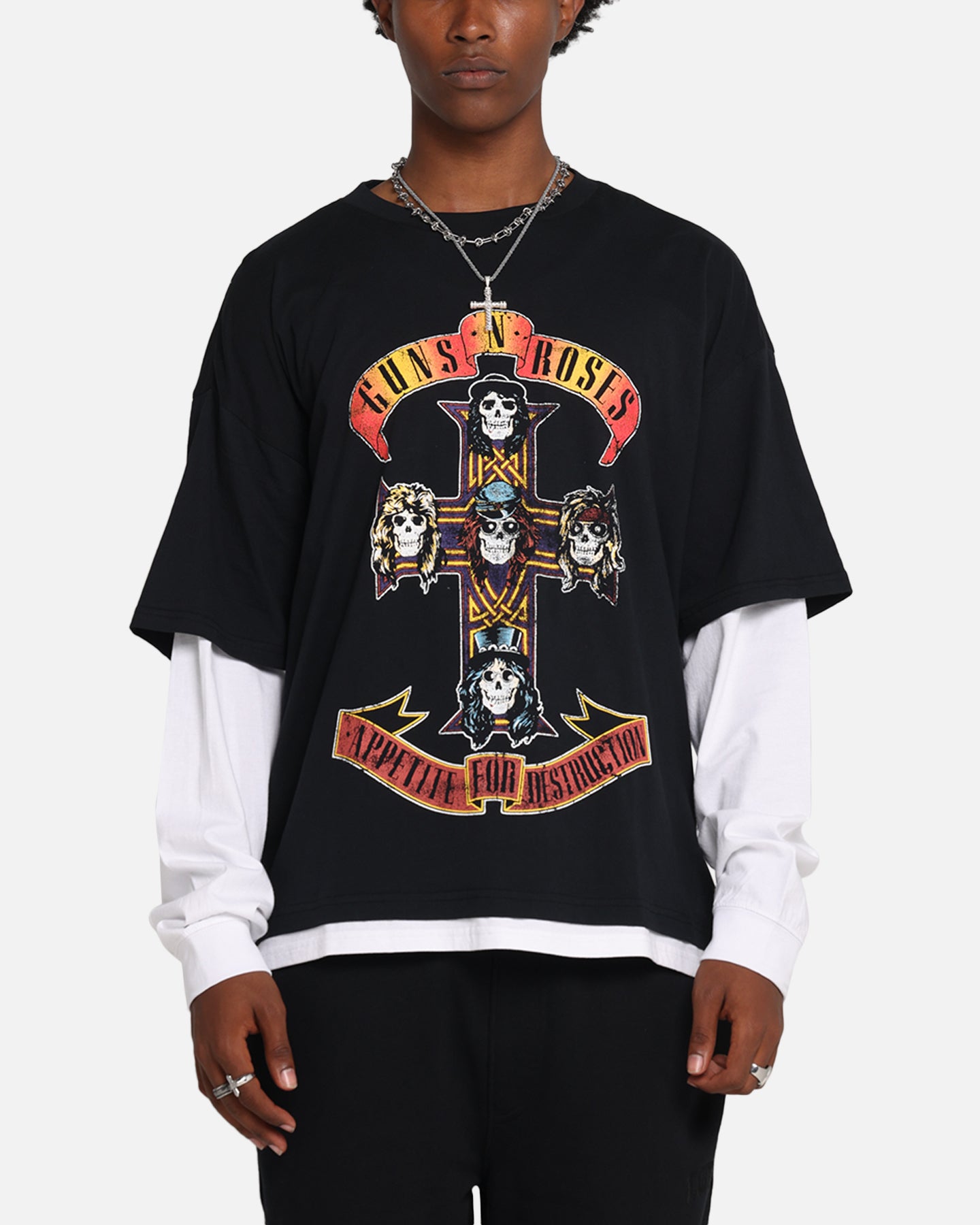 G N Roses Roses Layered Long Sleeve T-Shirt Black Wash、mySite、zt4zffjzw