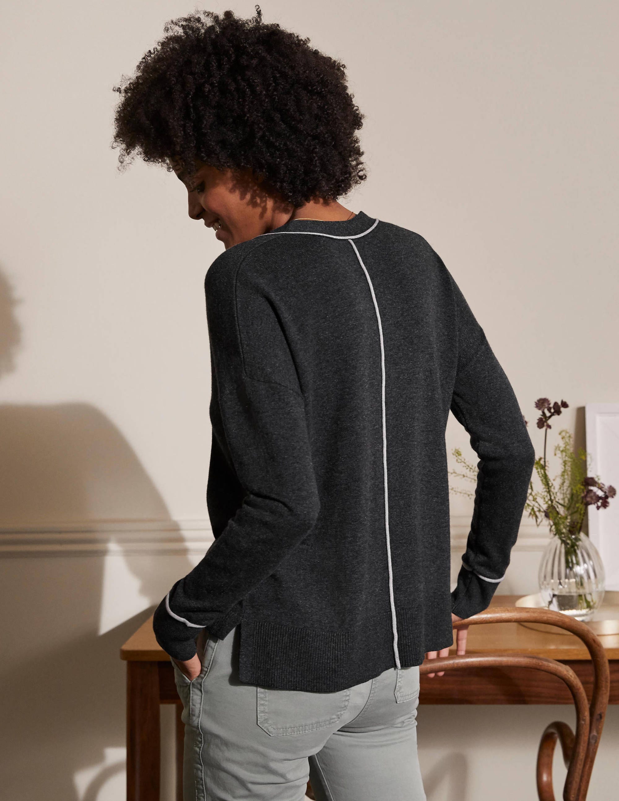  V-neck Relaxed Cardigan-Charcoal Melange、mySite、ashleygrahame