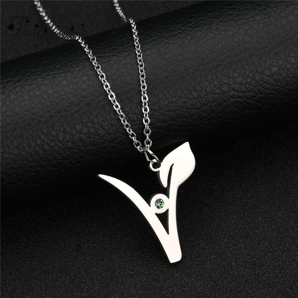 V Stainless Steel Pendant with Green Stone, Rose, White or Yellow Gold Plated、mySite、g9winljtr