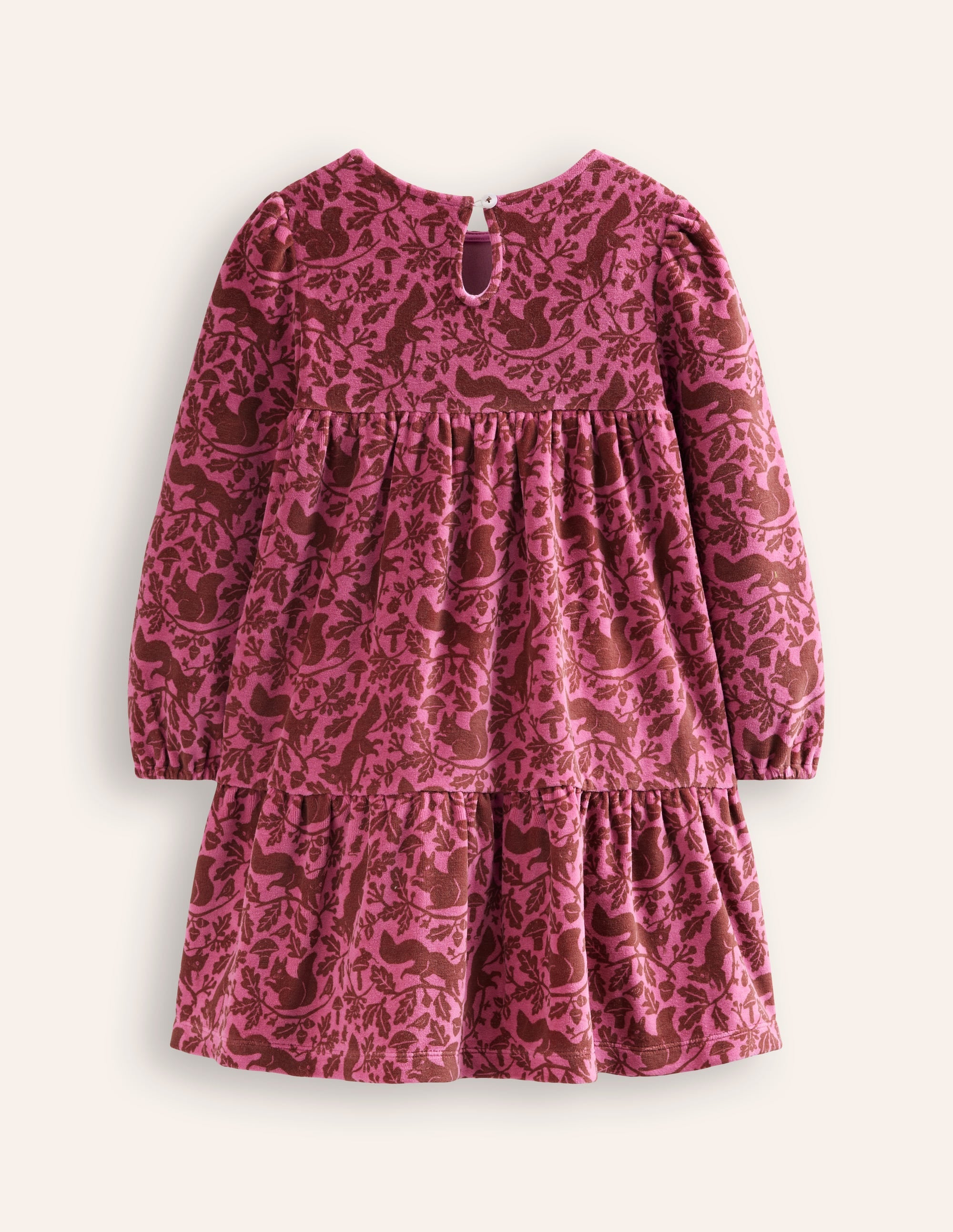  Tiered Velour Dress-Teacup Pink Woodland Squirrel、mySite、ashleygrahame