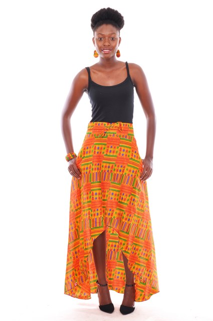 Kente-Print Ruffled High-Low Maxi Skirt-DP3227HL、mySite、solidvoid