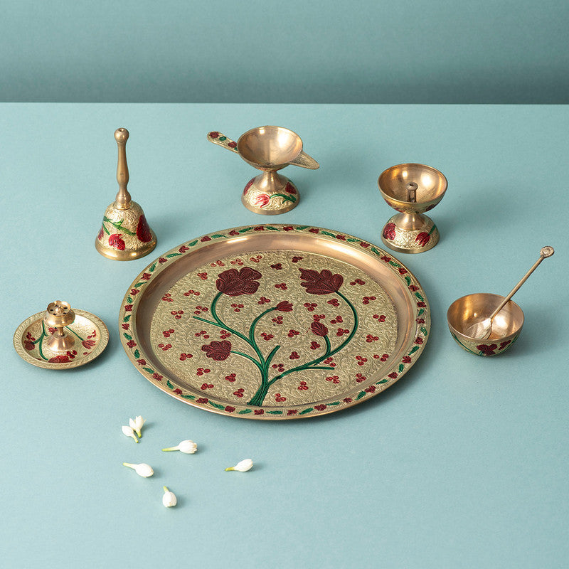 Brass Pooja Thali Set | Golden | Set of 6、mySite、camillekostekn