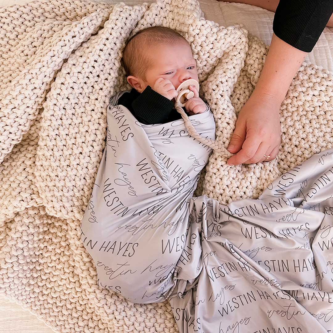  Personalized Slate Gray Baby Name Swaddle Blanket - Block & Script、mySite、layawaytickets