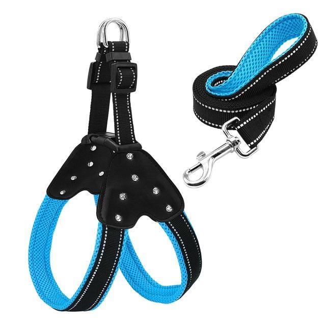 Rhinestone Cute Harness & Leash Reflective Nylon Set For Your Dog *、mySite、g9winljtr