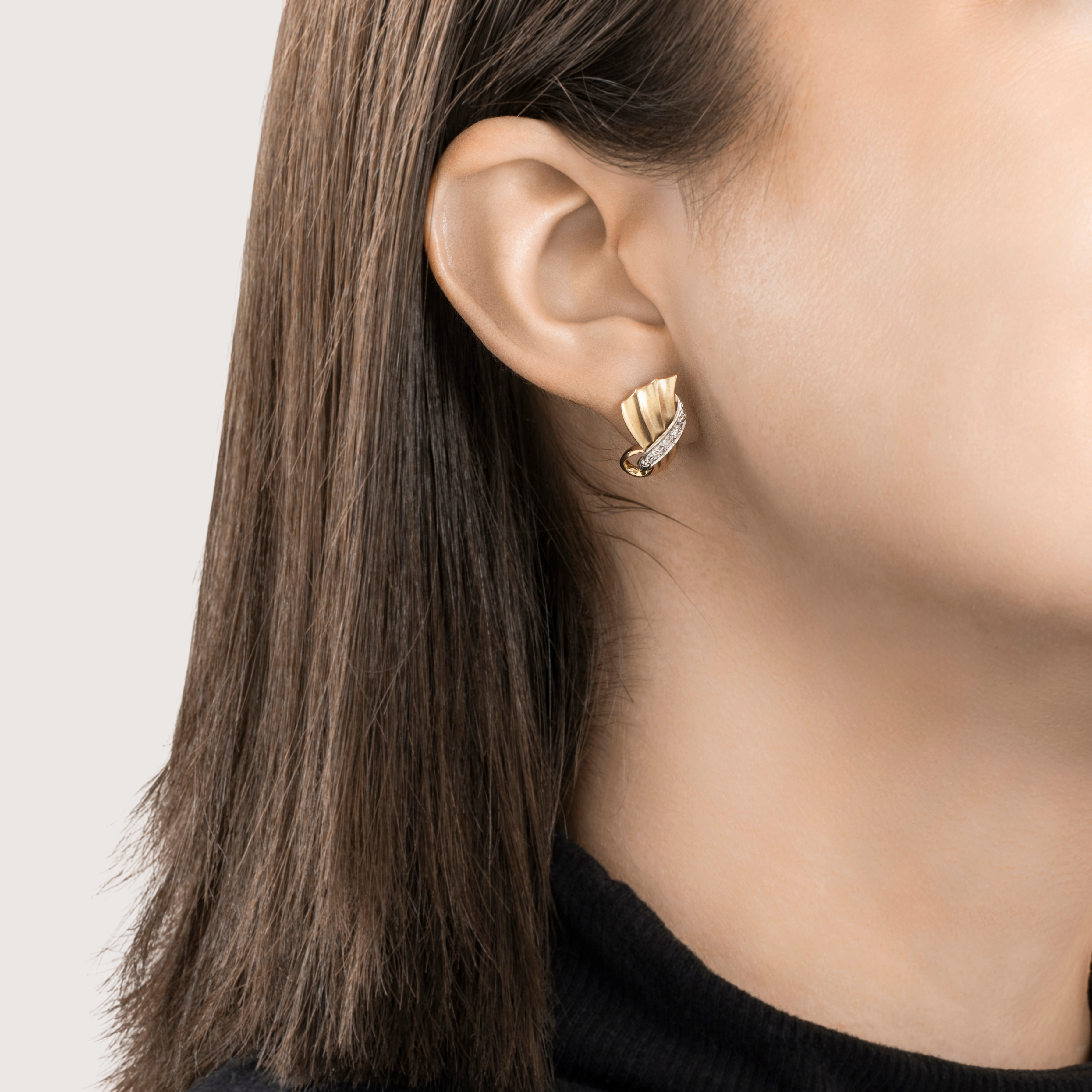 Vintage Chic 14k Yellow Gold Diamond Satin Ribbon Stud Earrings、mySite、hinf8tx79