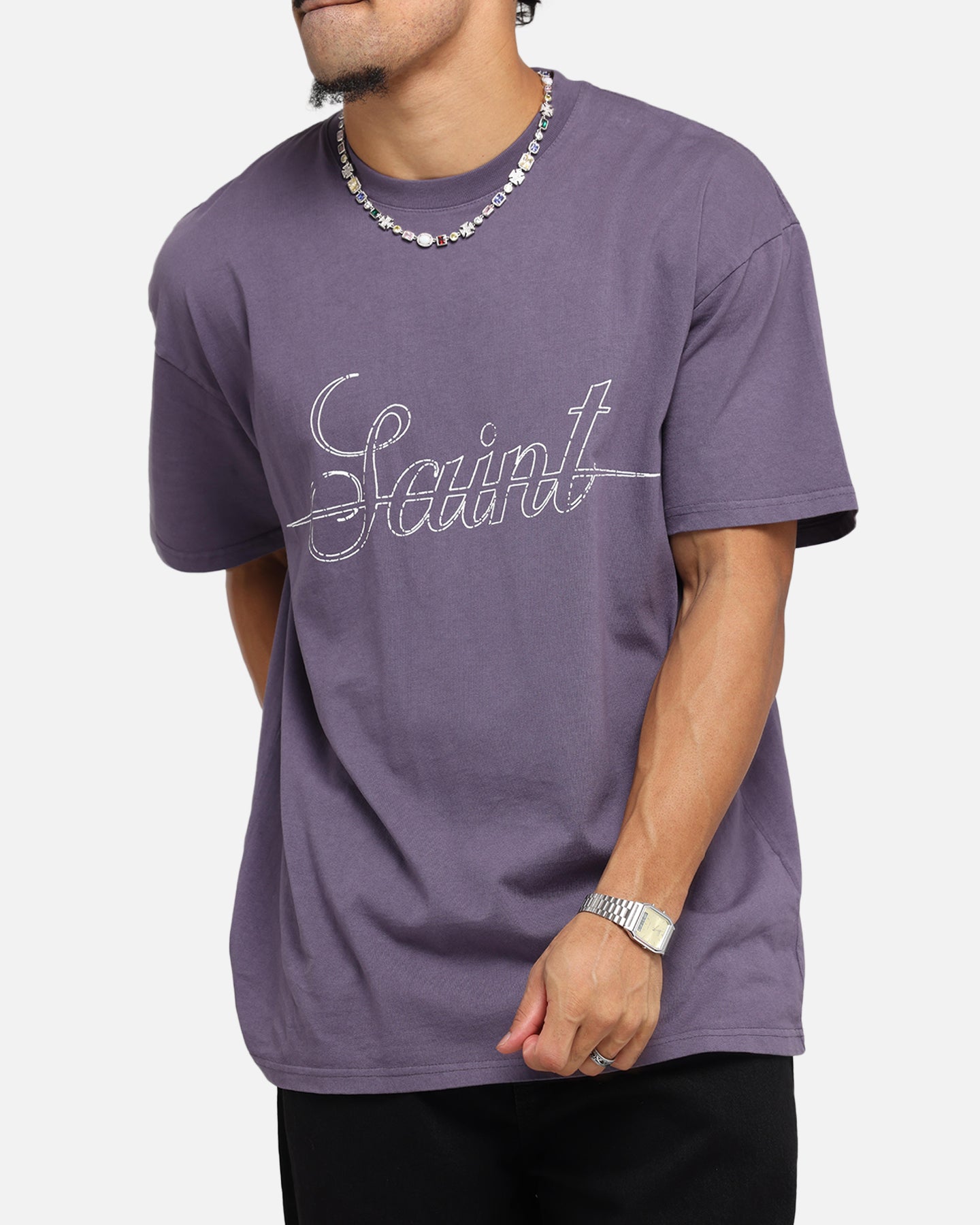 Saint Morta Cursive Boxy T-Shirt Purple、mySite、zt4zffjzw