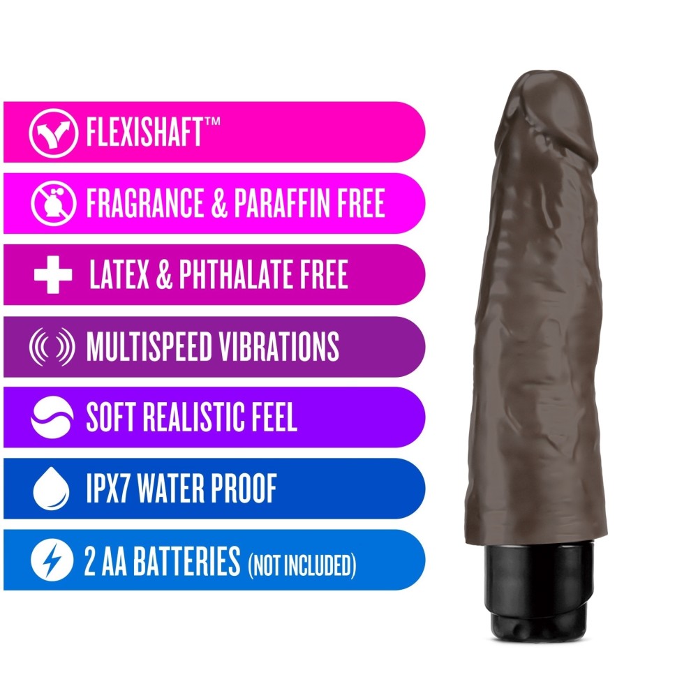 Dr. Skin By Blush® | Cock Vibe 14 Realistic Chocolate 8.25-Inch Long Vibrating Dildo、mySite、bottomscart