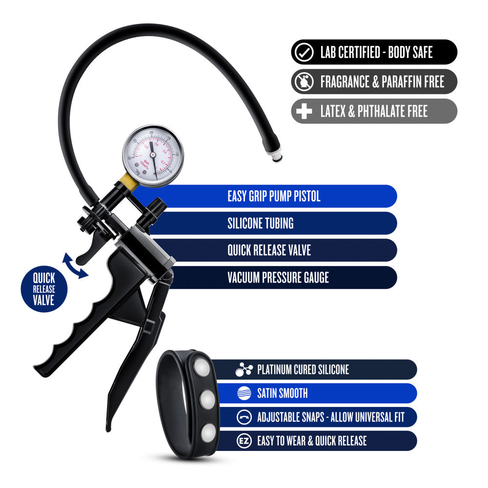 Performance By Blush® | Gauge Pump Pistol With Silicone Tubing & Silicone Cock Strap - Black、mySite、bottomscart
