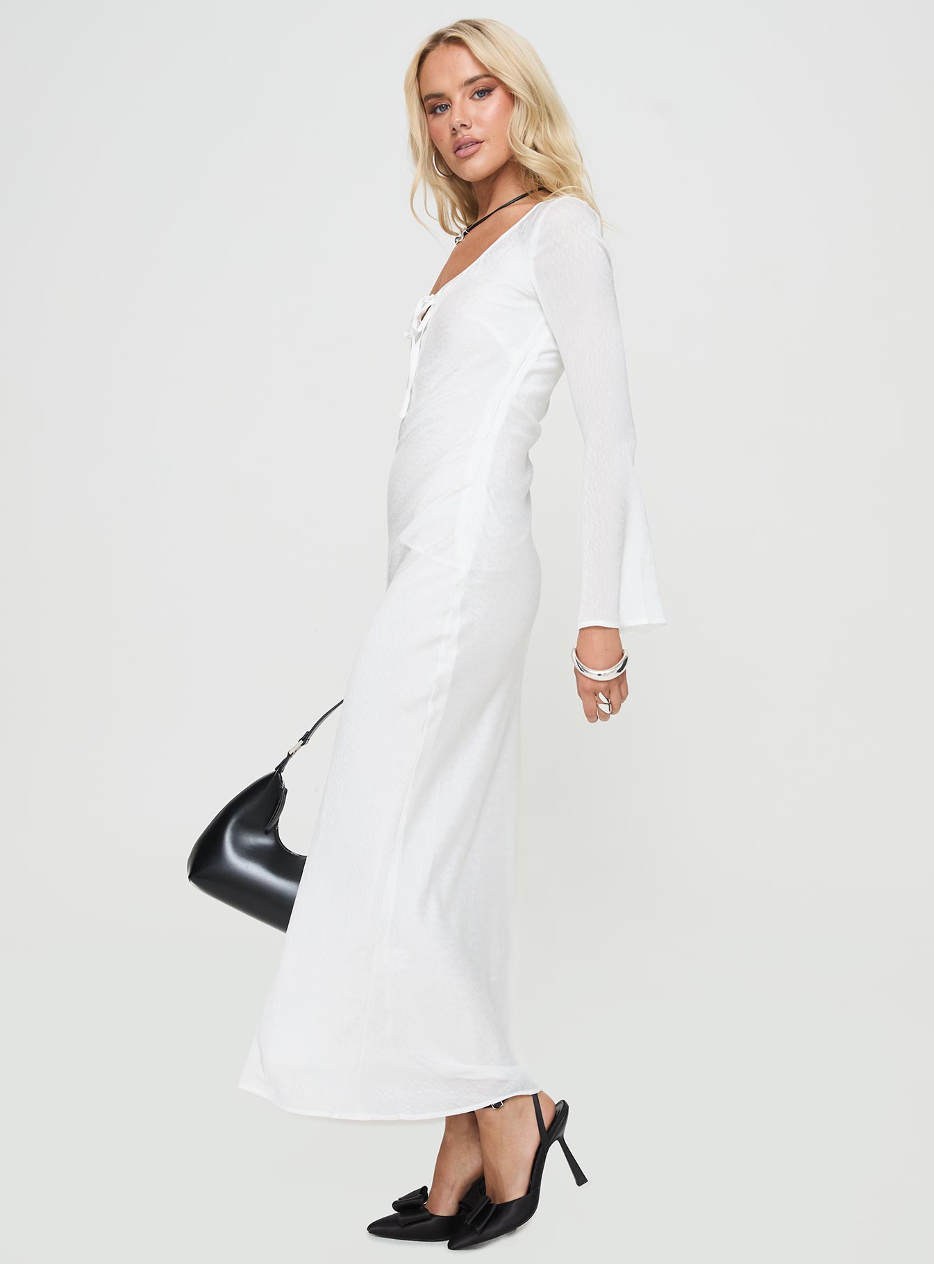 Sorento Long Sleeve Bias Cut Maxi Dress White、mySite、solidvoid