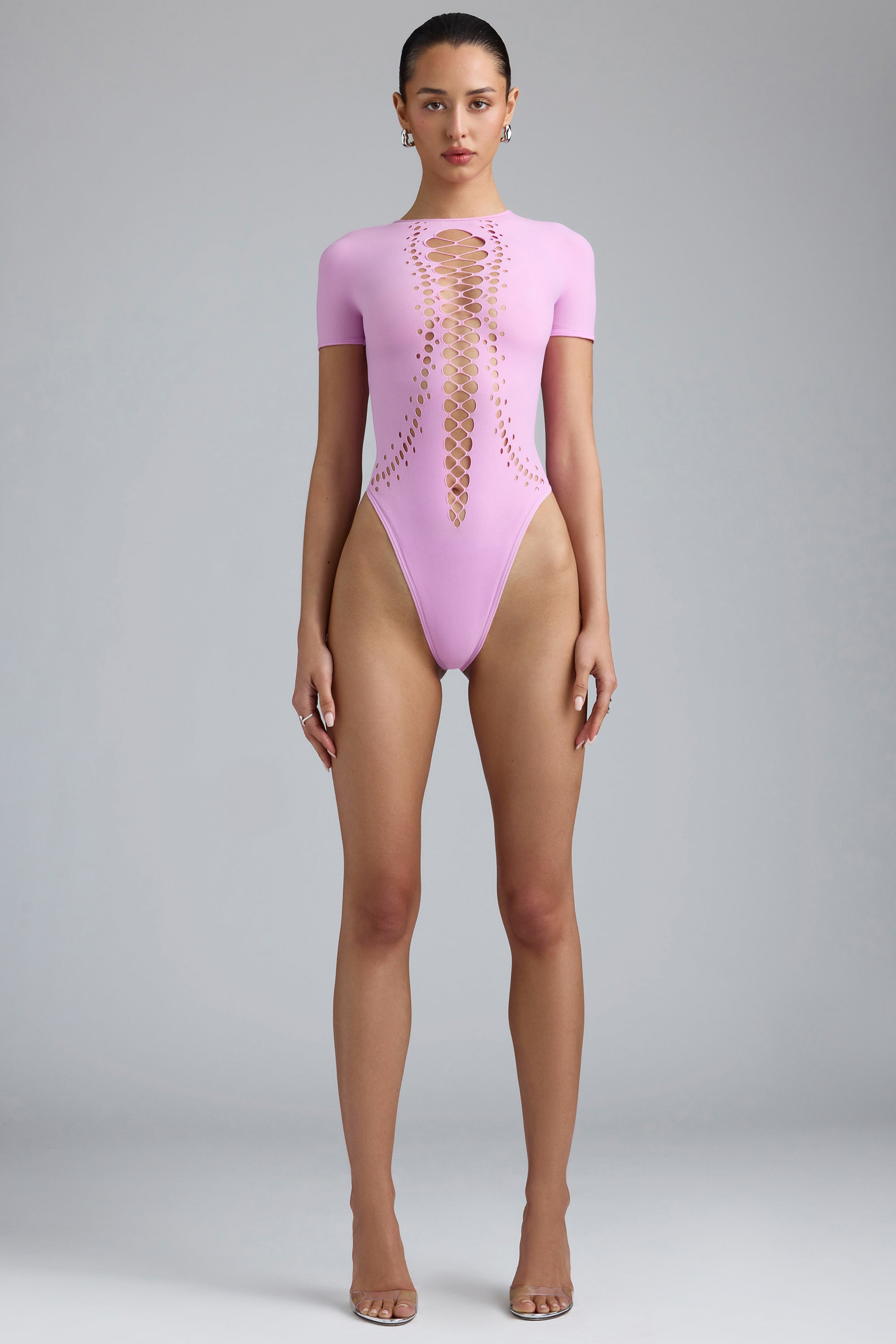 Lace-Up Bodysuit in Violet Pink、mySite、solidvoid