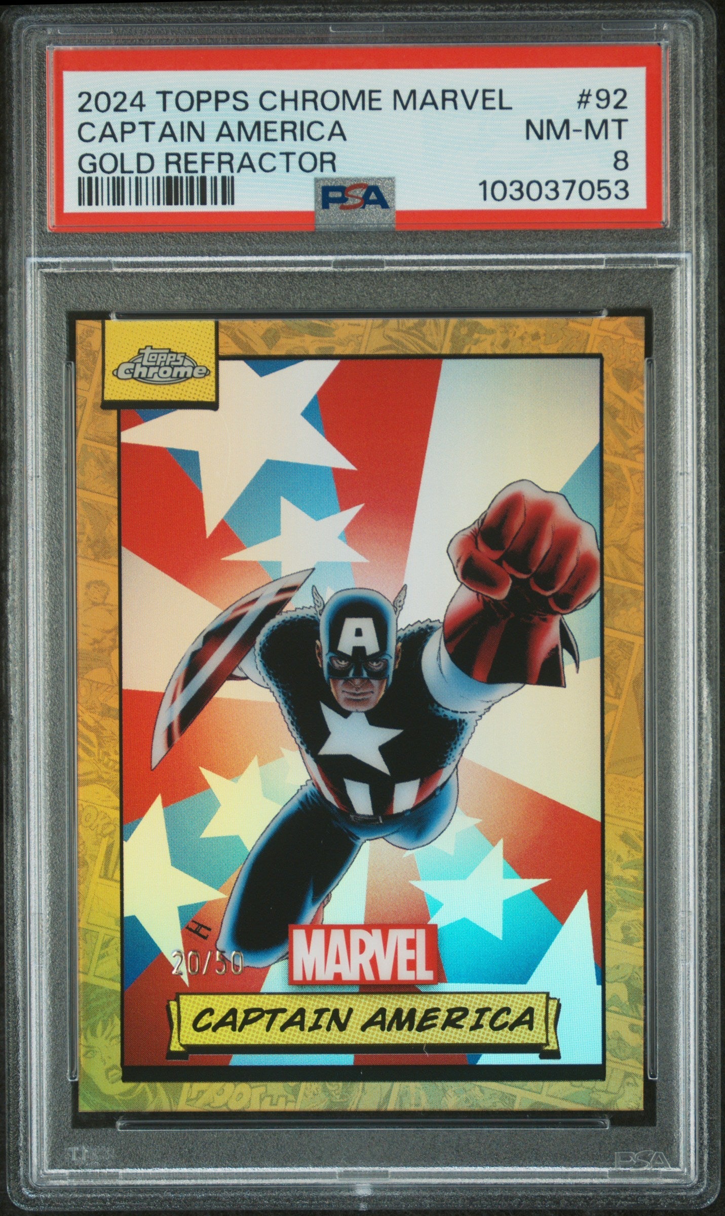 Captain America #92 Gold Refractor 20/50 PSA 8 Topps Chrome Marvel 2024、mySite、waistdrama