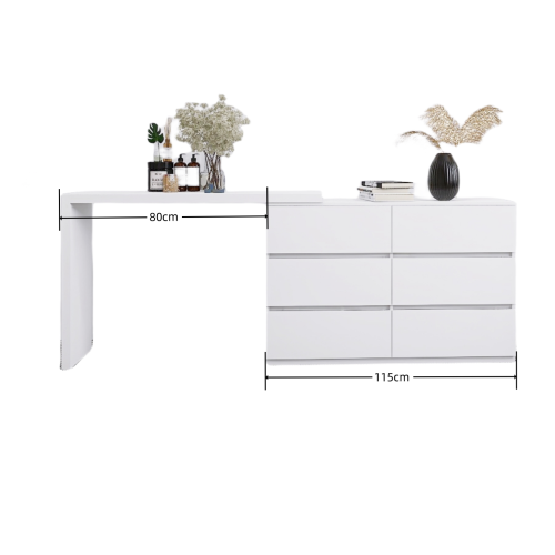 Extended Desktop 6 Drawers Chest of Drawer without Handle White Color Vanity、、casual