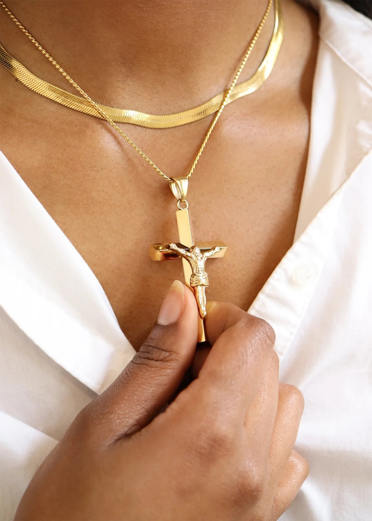18K Gold PVD Stainless Steel Medium Crucifix Cross Pendant / PDL9018、mySite、dreamappss