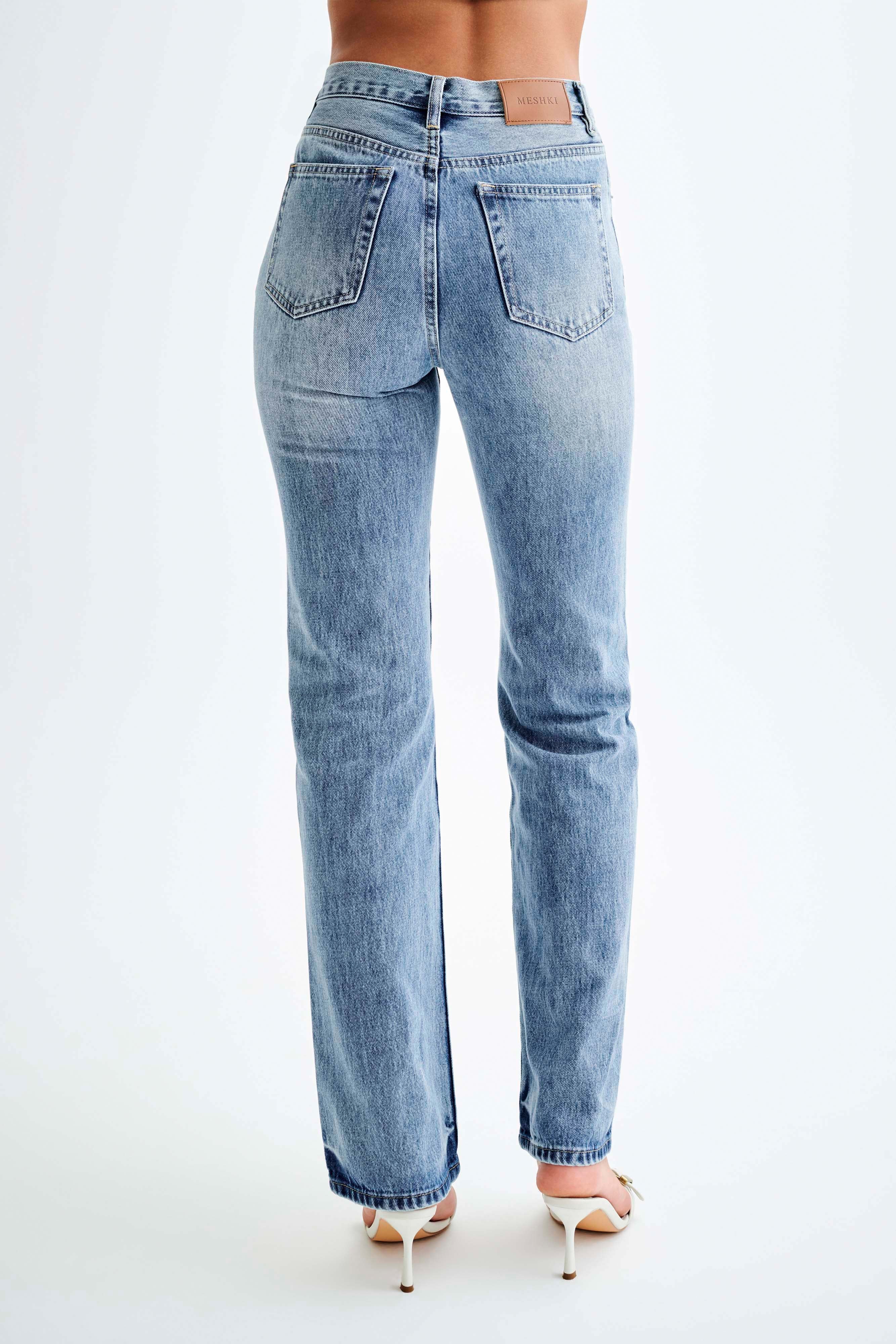 Janine High Waisted Straight Leg Jeans - Washed Mid Blue、mySite、solidvoid