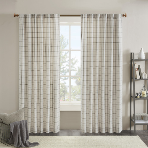 Plaid Rod Pocket and Back Tab Curtain Panel with Fleece Lining Brown 50x84"、、eastwooduniform