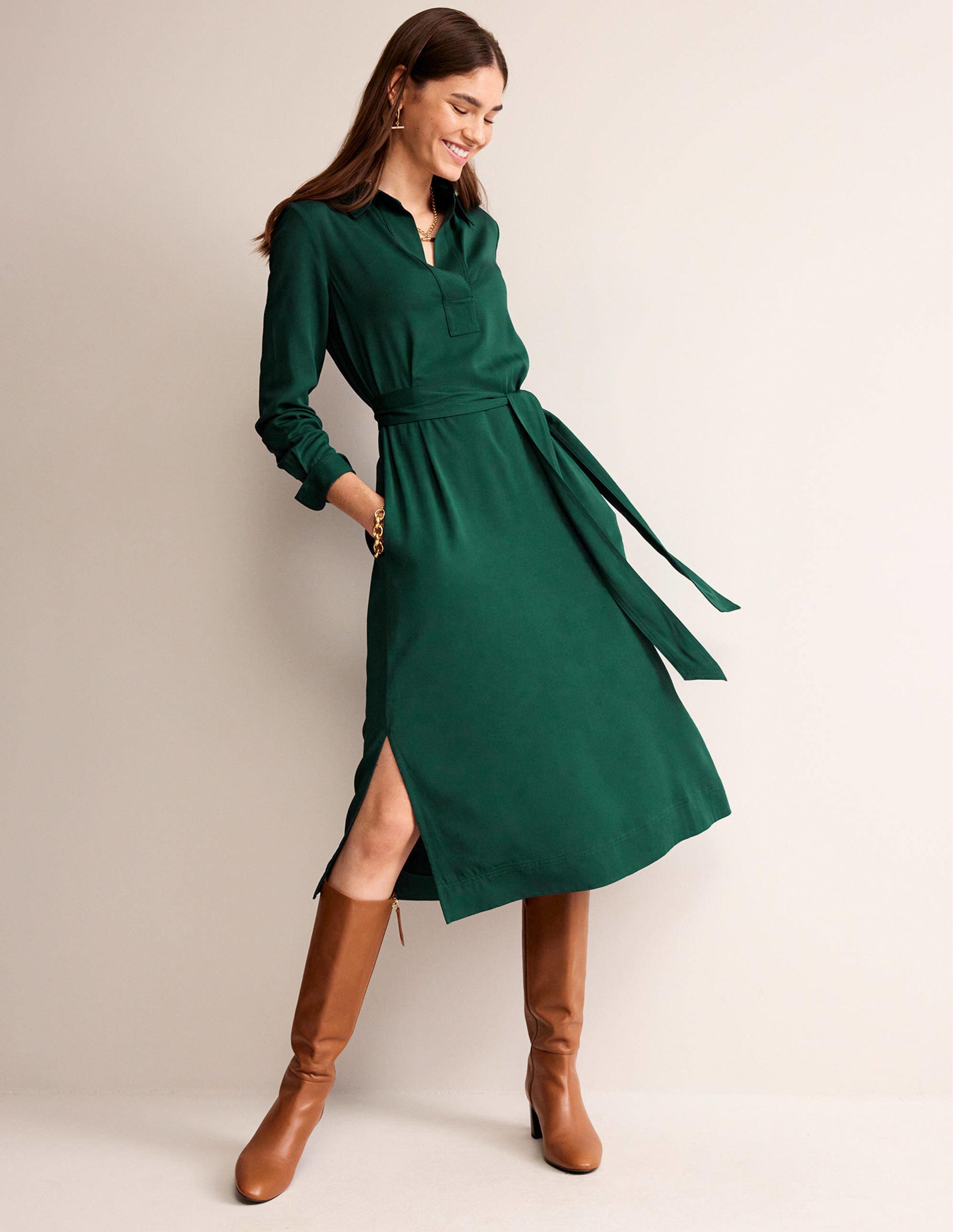  Clean Midi Pop Over Dress-Emerald Night、mySite、ashleygrahame