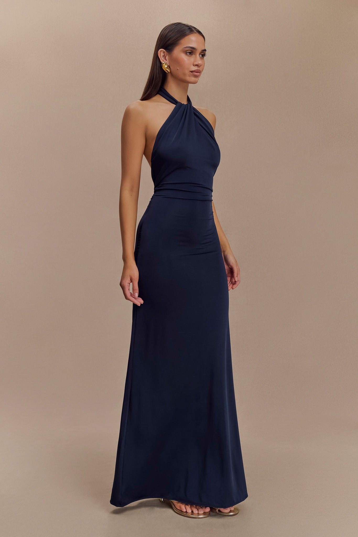 Elyna Slinky Halter Maxi Dress - Navy、mySite、solidvoid