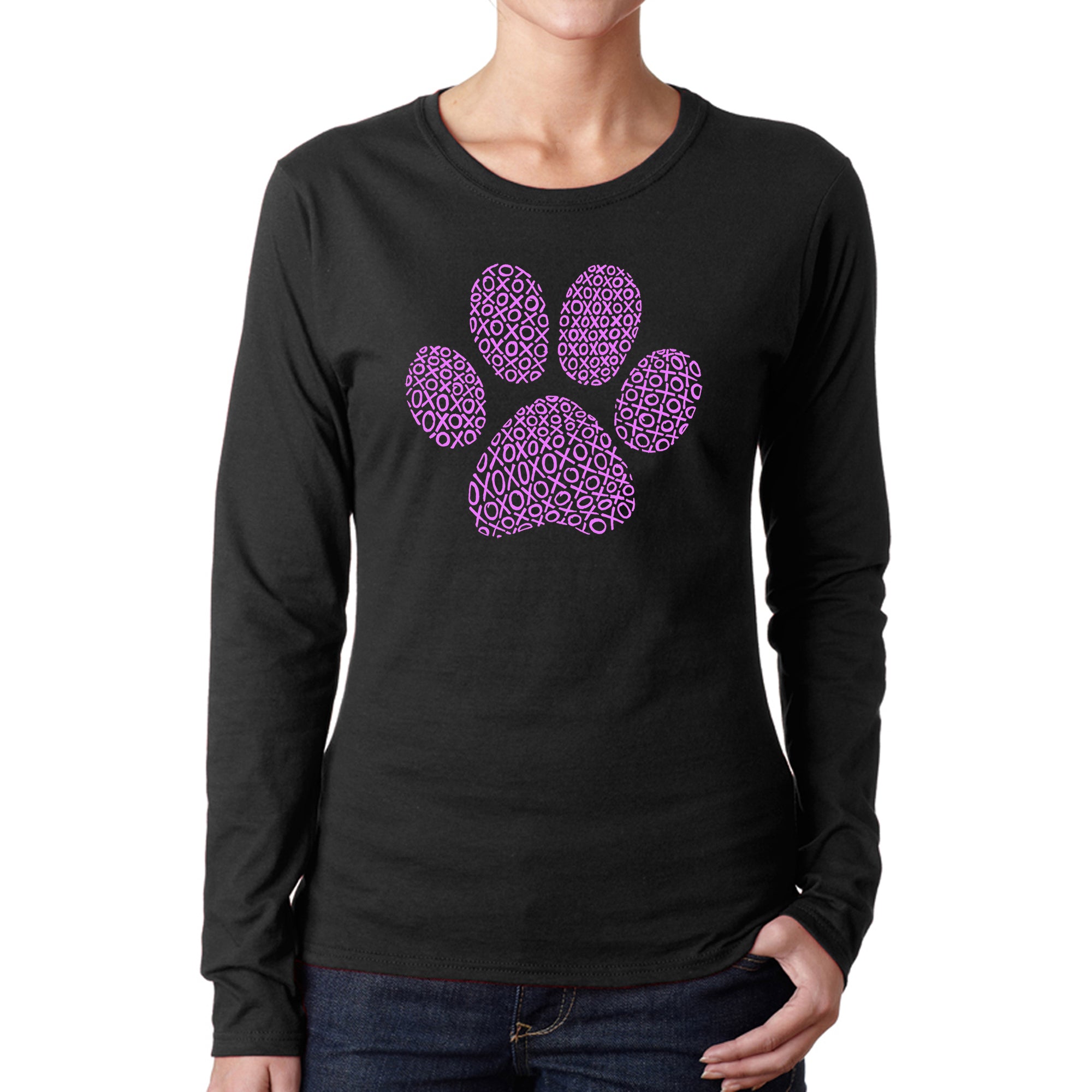 XOXO Dog Paw - Women's Word Art Long Sleeve T-Shirt、mySite、camillekostekn