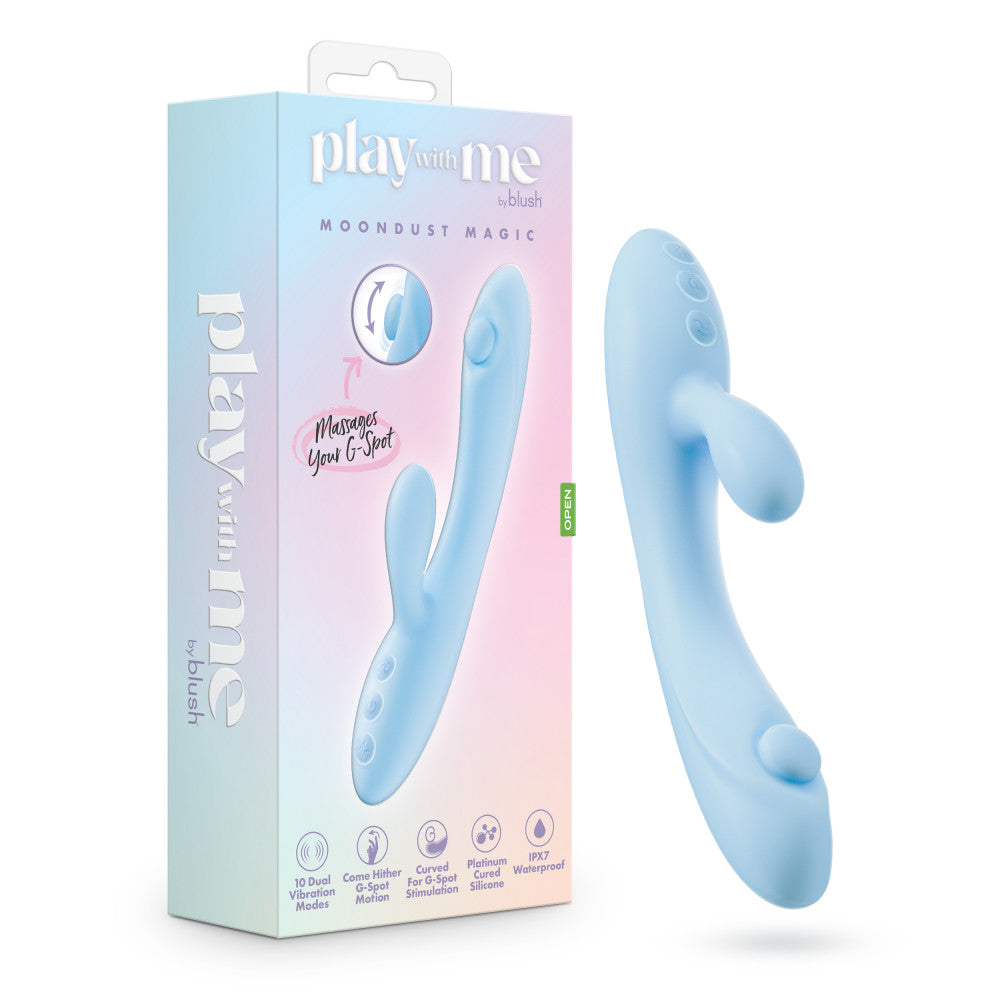 Play With Me By Blush® | Moondust Magic - 8 Inch G Spot Clitoral Rabbit Vibrator - 10 Dual Vibration Modes - Soft Silicone - Blue、mySite、bottomscart