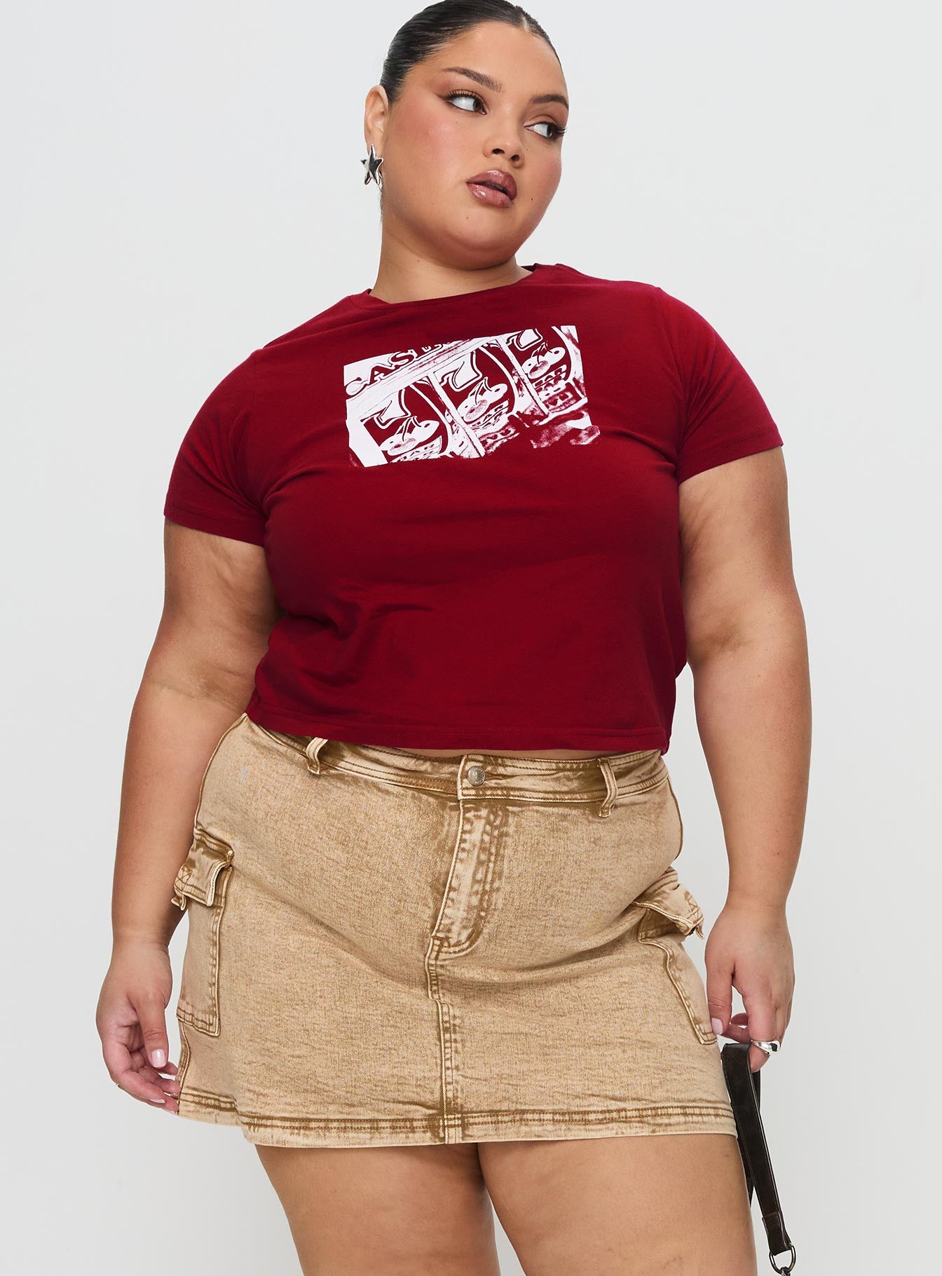 Velveta Low Rise Denim Skirt Camel Curve、mySite、solidvoid