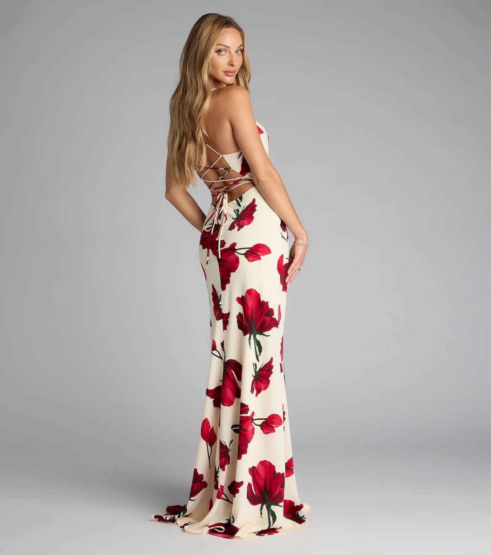  Rowyn Floral Lace-Up Mermaid Satin Formal Dress、mySite、justintrudeaud