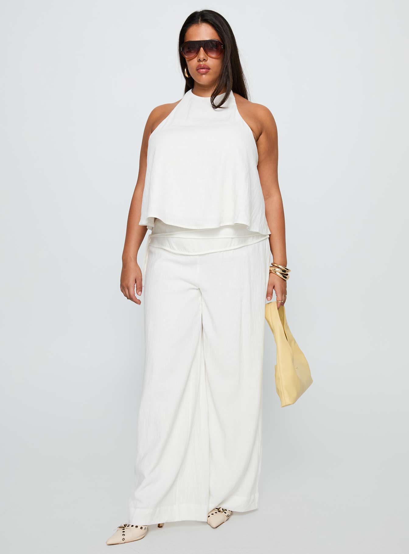 Aquaria Halter Linen Blend Top White Curve、mySite、solidvoid