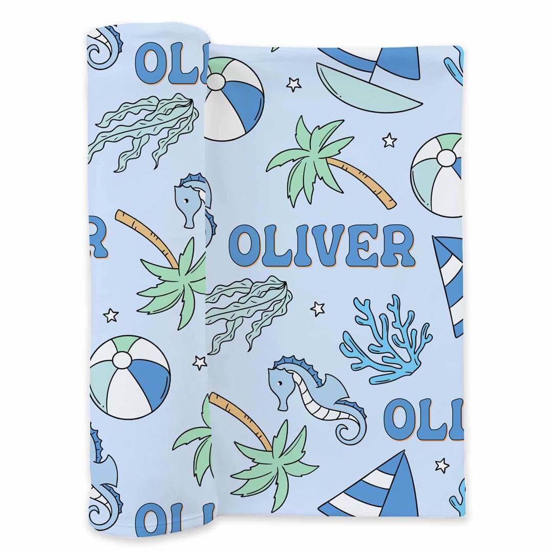  Tiny Tides Personalized Swaddle Blanket | Blue、mySite、layawaytickets